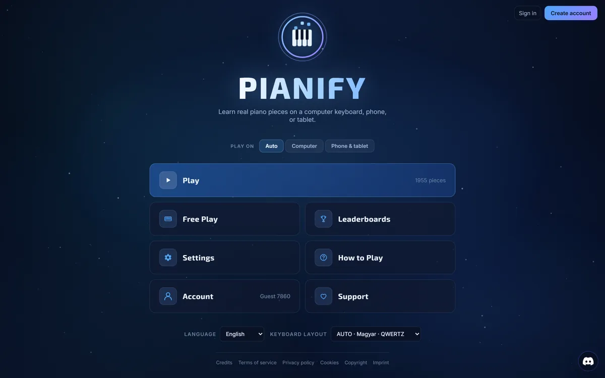 Pianify weboldal előnézet