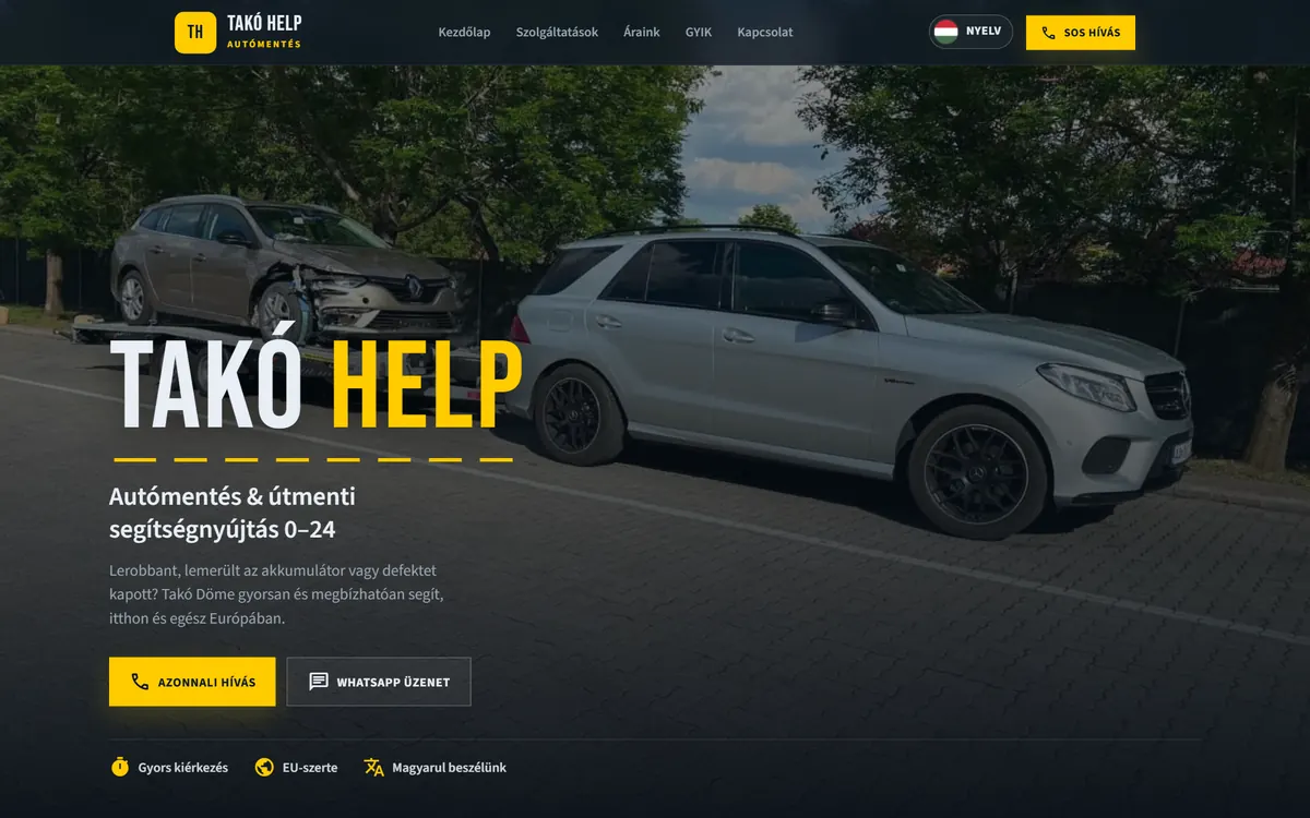 Takó Help weboldal előnézet